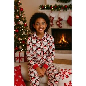 Girls 10–12T Christmas Pajama Set 5XL Santa Leopard Print Button Front 2-Piece